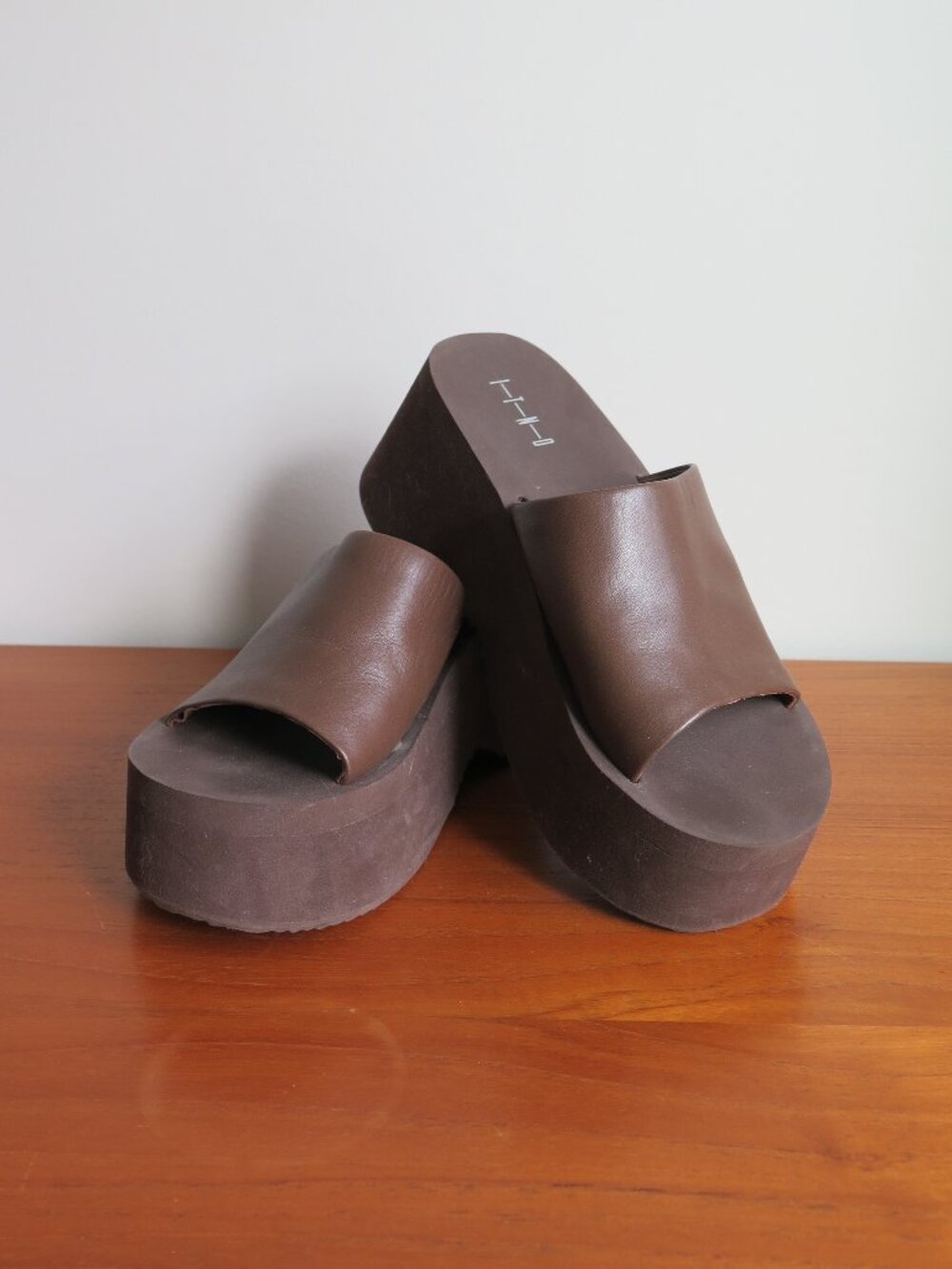 ITNO Two Wave Mule Platform Slides Brown Leather EU 38/US 7